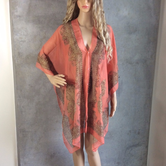 🍒PEACH PAISLEY SCARF SHAWL KAFTAN BOHO COVER WRAP - Picture 7 of 8
